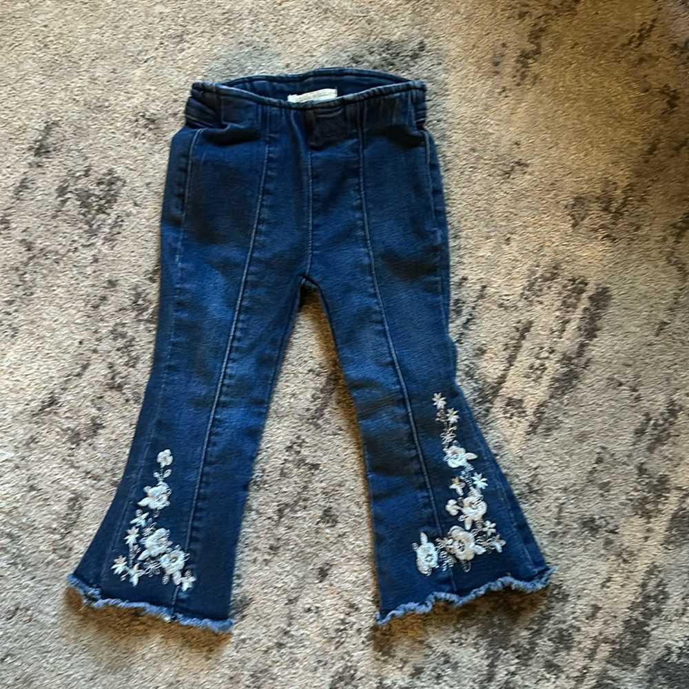 Chelsea & Violet Bell Bottom Jeans Floral Embroidered